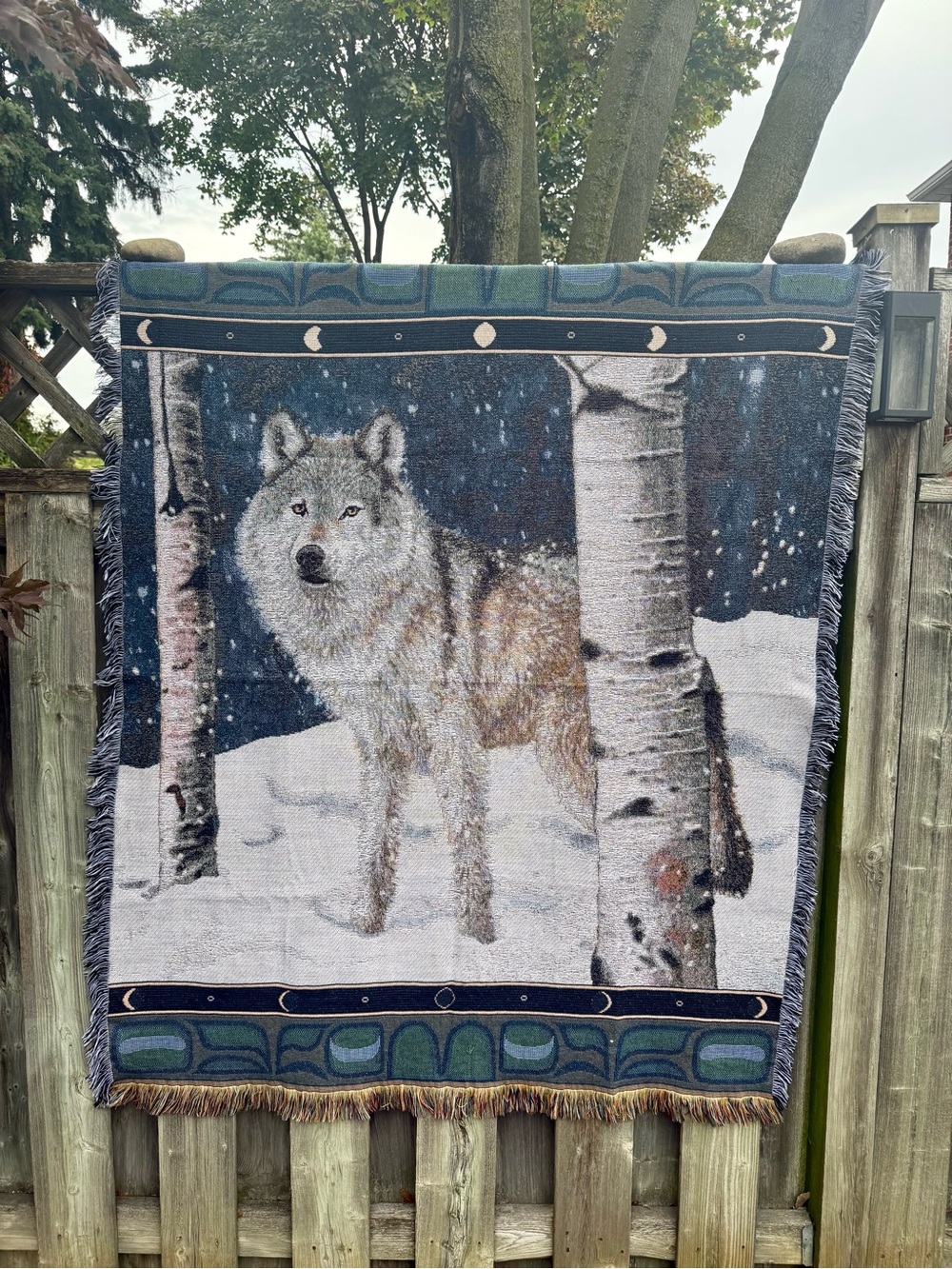 Vintage Wolf Woven Tapestry Throw Blanket